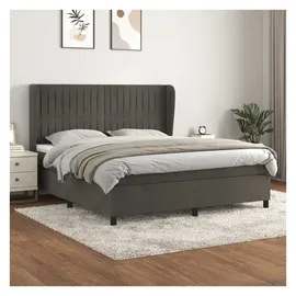 vidaXL Boxspringbett mit Matratze Dunkelgrau 180x200 cm Samt