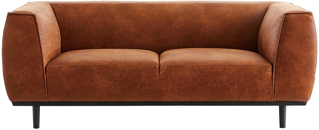 Canapé design 2-3 places en cuir aspect vieilli marron cognac MORRIS