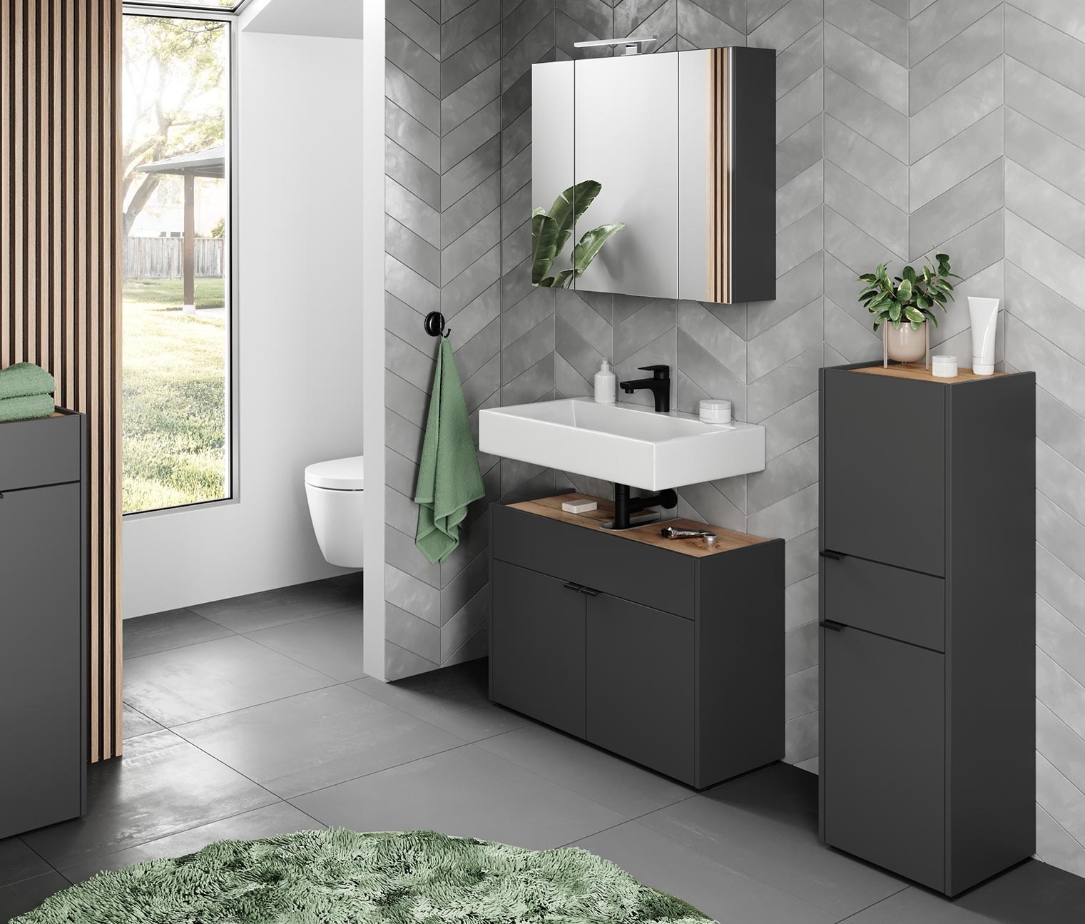 Produktbild Tchibo - Waschbecken-Unterschrank »Aalborg« - 80x34x60cm - schwarz - Holz
