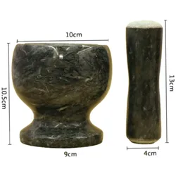 BAYLI Marmor Mörser mit Stößel - Massiver Gewürzmörser für die Küche - Granit Kräutermühle in Schwarz -  Stein Gewürzmühle für Kräuter und Gewürze - Tablett