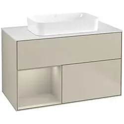 Villeroy und Boch Finion Waschtischunterschrank G651HHHH 100x60,3x50,1cm, Regal links Sand Matt Lacquer, Sand Matt Lacquer