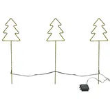 Expo-Bˆrse LED Metall Gartenstecker Tannenbaum 3-teilig 60 LEDs Batterie Timerfunktion