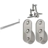 Schrankrohr ausziehbar, 40-60 cm, Teleskopstange, stabile Nischenstange, Kleiderstange & 118500622 Schrankrohrhalter oval Schrankrohrlager, Silber