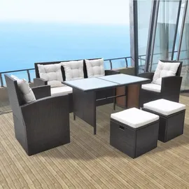 vidaXL Garten-Essgruppe mit Auflagen Polyrattan 6-tlg. braun