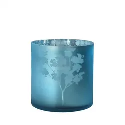 Sompex Vase Übertopf aus Glas blau silber mit Blumen 20cm