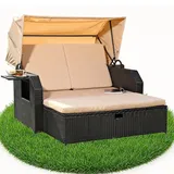 Sonnenliege Rattan Sonnenbett Dach Rattan Strandkorb Liegebett Relaxliege Black
