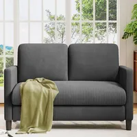 Sofa 2 Sitzer Klein, 130cm Cord Mini Couch Klein, Gemütliches kleines Sofa für Jugendzimmer, Werkzeugfreies Aufstellen von Minisofa, 2er Sofas und Couchs aus Vollholz, Kleine Sofas Wohnzimmer, Grau