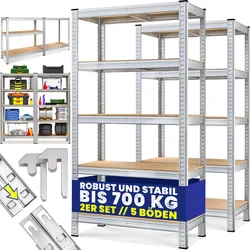 Monzana 2x Schwerlastregal 170x75x30cm 350kg 5 MDF-Platten