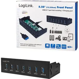 Logilink UA0342 - 5,25" USB 3.0 Hub (7-Port) mit Schnellladeport und Datenübertragungsraten bis zu 5 GBit/s
