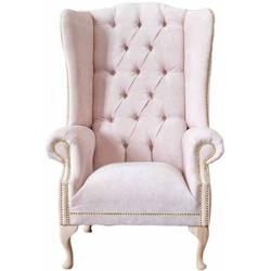 JVmoebel Ohrensessel, Ohrensessel Klassisch Design Chesterfield Wohnzimmer Samt Sessel rosa