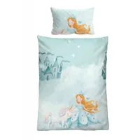 biberna Feinbiber Bettwäsche 0004524 Prinzessin Einhorn 1x 100x135 cm + 1x 40x60 cm, ciel