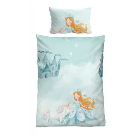biberna Bettwäsche Prinzessin Einhorn ciel 100 x 135 cm + 40 x 60 cm