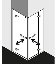 Kermi Tusca Eckeinstieg-Pendeltür mit Festfeld TUEPL08020VAK 80x200cm, links, silber hochglanz, ESG klar, Halbteil Wandprofil, auf Duschwanne