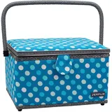 SEMPLIX Nähkorb Größe L, Polka Dots Petrol/Türkis (30,5x22,5x19cm), Nähkästchen im frechen Punktedesign, Naehkasten in 5 trendigen Farben