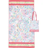 Sorbetto modisches Strandtuch, großes Badetuch mit modernem Print, 90 x 170cm, Microfaser Rosa/Hellblau mit Tasche