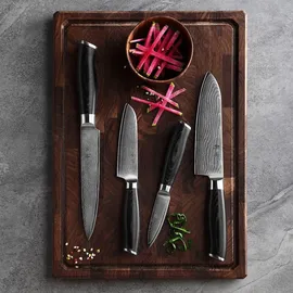 Wakoli Mikata 4er Damastmesser-Set mit Klingen von 8 cm bis 18 cm, Länge und Griffen aus Mircata