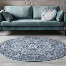 HANSE HOME Teppich Skazar Isfahan, rund, Höhe: 9 mm, Kurzflor, Orient, Teppich, Vintage, Esszimmer, Wohnzimmer, Flur blau