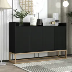 Merax Modernes Sideboard im minimalistischen Stil 4-türiger griffloser Buffetschrank für Esszimmer, Wohnzimmer, Küche Schwarz