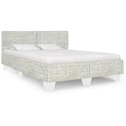 Bettgestell Grau Natur Rattan 140 x 200 cm