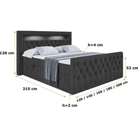 altdecor Boxspringbett mit Matratze (20 cm hoch) und Topper, (4 cm hoch), Polsterbett mit Bettkasten, - Aurora - 180x200... - Schwarz