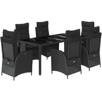 VidaXL 7-tlg. Garten-Essgruppe mit Kissen Schwarz Poly Rattan