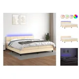 vidaXL Boxspringbett mit Matratze & LED Creme 200x200 cm Stoff