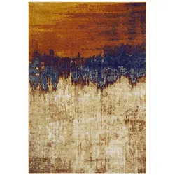 Kadima Design Wohnzimmerteppich künstlerisch | 160x230 cm, Florhöhe 9 mm, Gesamthöhe 12 mm | Orange-Blau | Strapazierfähig | Juterücken | LODI-Adda