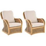 Krines Home Relaxsessel Set/2 Wohnzimmersessel Carlo Rattan Sessel Lesesessel Armlehnsessel (2-St., 2x Sessel), aus Rattan Naturmaterial braun