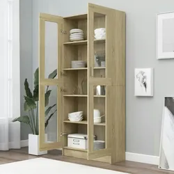 vidaXL Vitrinenschrank Sonoma-Eiche 82,5x30,5x185,5 cm Holzwerkstoff