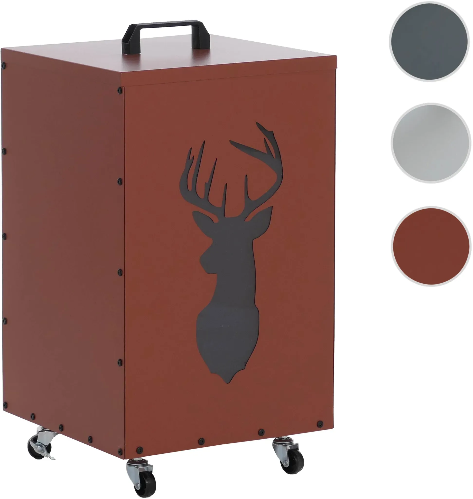Pelletbehälter HWC-Q30 Hirsch, Pelletbox Aufbewahrungsbox für z.B. Tierfutter, Rollen Füße 65x36x36cm ~ kupferfarben