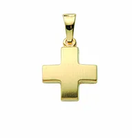 Kreuzkette ADELIA ́S "Halskette - Kreuzkette mit Kreuz Anhänger aus 585 Gold", gold, Halsketten, Damen, Gelbgold 585 Gold, Gelbgold 585, Gold, Kreuzkette, Schmuckset mit bis 45 cm stufenlos verstellbarer 925 Silber Halskette