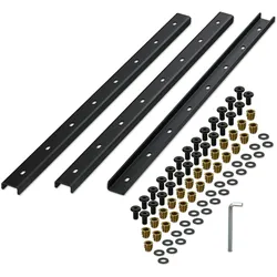 Relaxdays Gratleiste, 3er Set, Metallschiene 80 cm, Tischplatte stabilisieren, U-Profil mit Schrauben, Stahl, schwarz