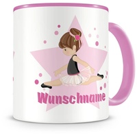 Samunshi® Kindertasse mit Namen Tasse Ballerina Personalisierte Tasse mit Namen Kinder Kinderbecher mit Namen Kindergarten rosa 300ml