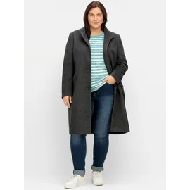 sheego SHEEGO, Damen, Gr. 52, grau (anthrazit meliert), 97% Polyester, 3% Viskose, unifarben, unifarben mit Farbeinsatz, unifarben mit Farbeinsätzen, Mäntel Kurzmantel
