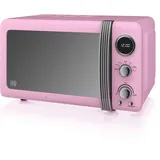 Swan Retro SM22030LPNEU Digital Mikrowelle 20L, 5 Leistungsstufen, Auftaufunktion, 60 Minuten Timer, 27cm Drehteller, Vintage Design, Rosa, 800W