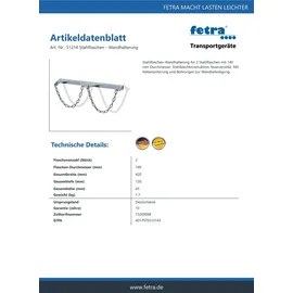 FETRA Wandhalterung Stahl schwarz für 2 Gasflaschen Ø 140 mm