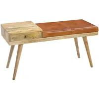 KADIMA DESIGN Sitzbank Ziegenleder / Massivholz Bank 100x52x38 cm
