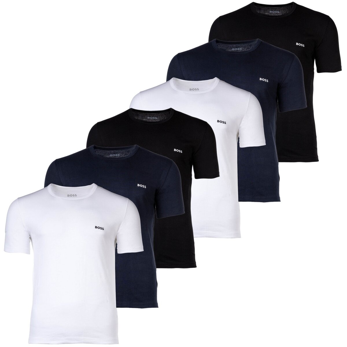 BOSS Herren T-Shirt, 6er Pack - RN 6P Classic, Rundhals, Kurzarm, Cotton, uni Schwarz/Blau/Weiß M