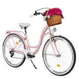 MILORD BIKES Cityrad Milord City Fahrrad Weidenkorb Damenfahrrad, 28/26 Zoll, Rosa, 7-Gang, 7 Gang, Kettenschaltung rosa