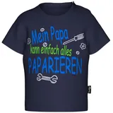 TRIGEMA T-Shirt TRIGEMA "TRIGEMA T-Shirt mit lustigem Spruch-Print", Mädchen, Gr. 92, blau (navy), Feinripp, 100% Baumwolle, Basic, Rundhals, Shirts T-Shirt