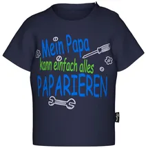 TRIGEMA T-Shirt TRIGEMA "TRIGEMA T-Shirt mit lustigem Spruch-Print", Mädchen, Gr. 92, blau (navy), Feinripp, 100% Baumwolle, Basic, Rundhals, Shirts T-Shirt