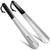 ZOMAKE Langer Metall Schuhlöffel 2 Stück,Schuhlöffel Edelstahl Schuhanzieher Metall Silber 30CM Für Senioren Herren Damen Langen Schuhhorn Stark Mit Braunes Seil(2er Silber)