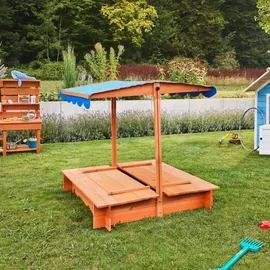Home Deluxe Holzsandkasten Buddelkiste mit Dach Blau