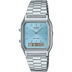 Chronograph CASIO VINTAGE, silber (silberfarben, hellblau), Armbanduhren, Damen, Quarzuhr, Armbanduhr, Damenuhr, Herrenuhr, Edelstahlarmband,Digitaluhr