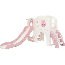 joyz Spielturm mit Rutsche und Basketballkorb 5 in 1 Rosa