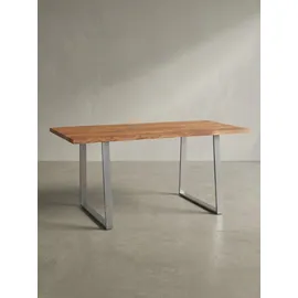 KADIMA DESIGN Schreibtisch Massivholz Baumkante Chromgestell Handarbeit TARN, Goldbraun-Chrom 200x100x76 cm