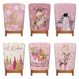 ENEN Stuhlhussen Weihnachten 6er Set, Stuhlhusse Weihnachten, Weihnachten Stuhlhussen, Hussen für Stühle, Nikolausmütze Stuhlabdeckung, für Tischdekorationen (Rosa,6 Stück)