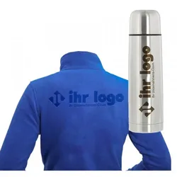 Outdoor-SET (Fleecejacke + Thermoskanne) Textstempel