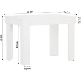 Homestyle4u Esstisch 90 x 73 x 60 cm weiß
