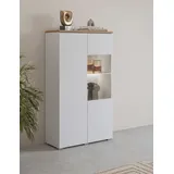 INOSIGN Vitrine "Modo, Breite 80 cm, moderner griffloser Vitrineschrank", weiß (weiß, eiche mauvella, weiß), B:80cm H:140cm T:34,5cm, FSC-zertifizierter Holzwerkstoff, Glas, Melamin, Metall, Schränke, Vitrine, mit viel Stauraum, Einlegeböden verstellbar, Glastür